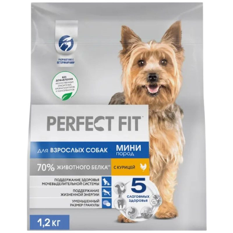 Изображение товара Сухой корм Perfect Fit для собак мелких пород старше года с курицей 1.2кг