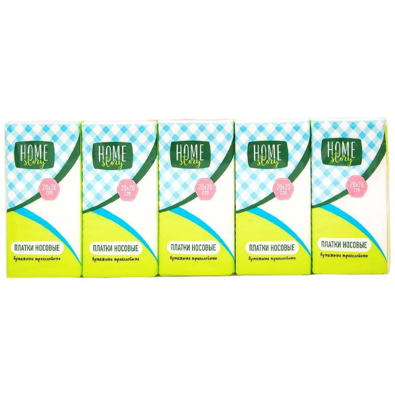 Изображение товара Платки носовые бумажные 3 слоя Home Story, 10 шт, мягкие и гигиеничные
