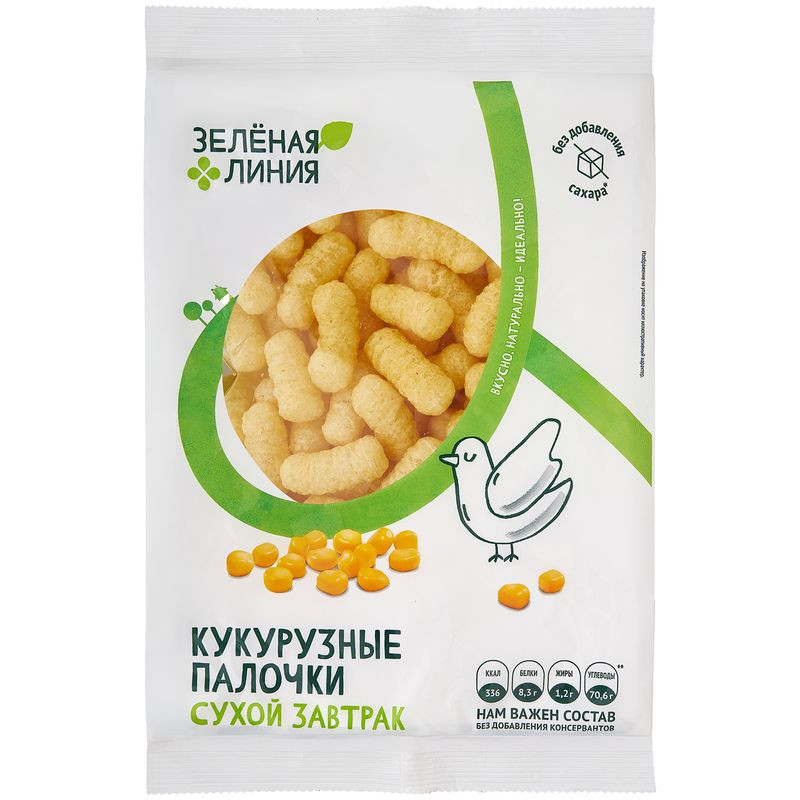 Изображение товара Кукурузные палочки Зелёная Линия 65 г натуральный перекус для всей семьи