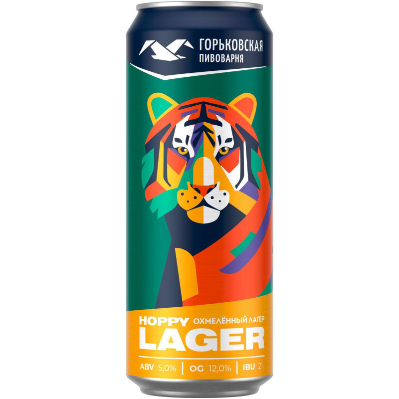 Изображение товара Пиво Горьковская Пивоварня Hoppy Lager светлое 5.0%, 450мл