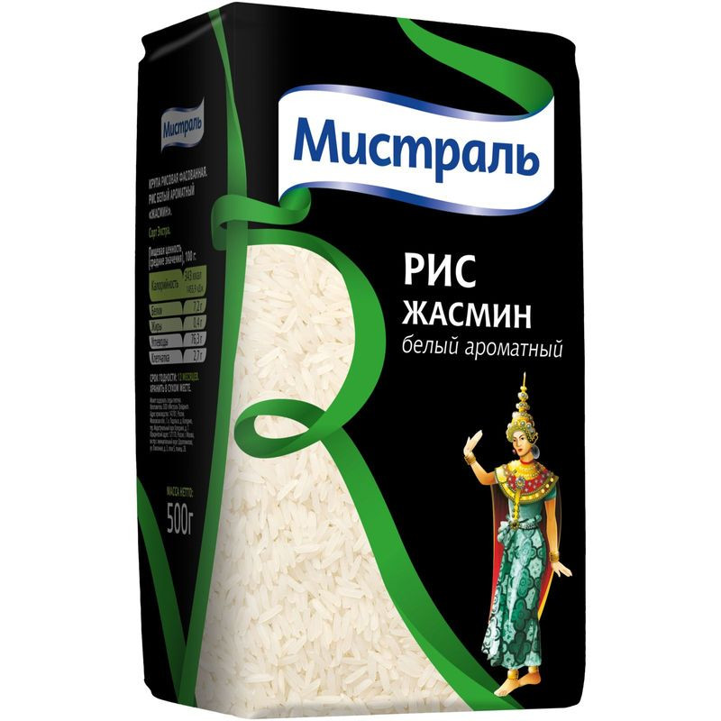 Изображение товара Рис Мистраль Жасмин белый длиннозёрный 500г - ароматная крупа для кухни