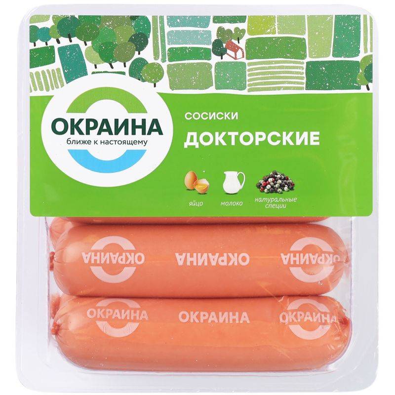 Сосиски Окраина докторские, 350г - купить с доставкой в Москве в Перекрёстке - 3434234