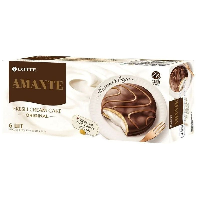 Изображение товара Пирожное Lotte Amante глазированное со сливочной прослойкой 174г