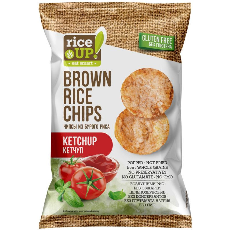 Изображение товара Чипсы из воздушного бурого риса Rice Up! со вкусом кетчупа, 60г