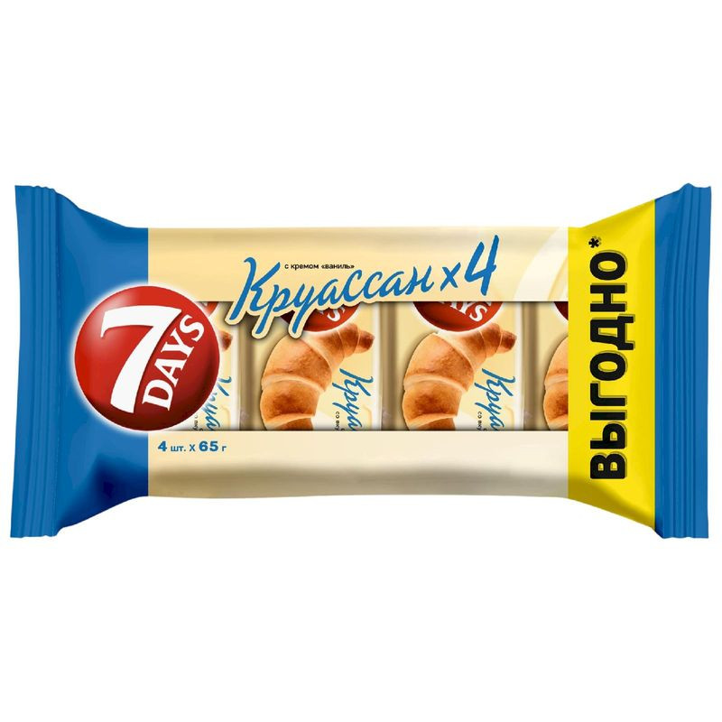 Изображение товара Круассан 7 Days с кремом ваниль 4х65г свежая выпечка