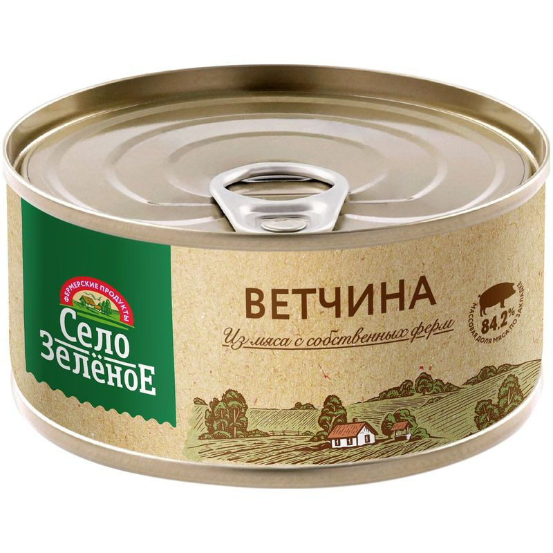 Изображение товара Ветчина Село Зелёное 325г натуральный мясной продукт для бутербродов