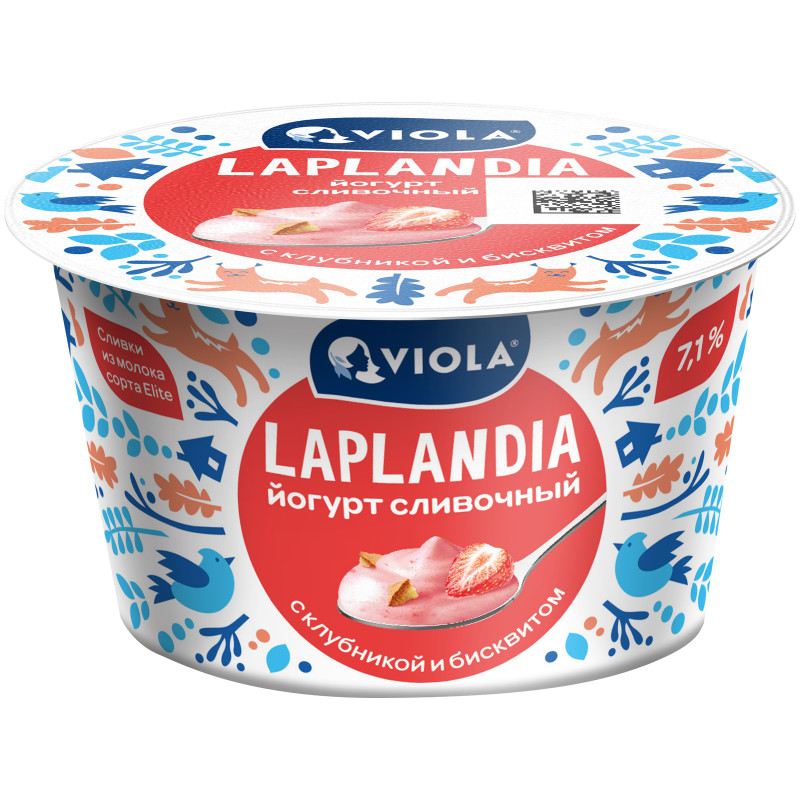 Изображение товара Йогурт сливочный Viola Laplandia клубника и бисквит 7.1%, 180г