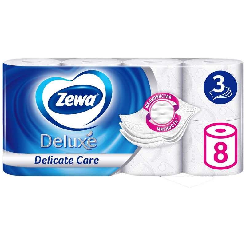 Изображение товара Туалетная бумага Zewa Deluxe белая 3 слоя, 8шт