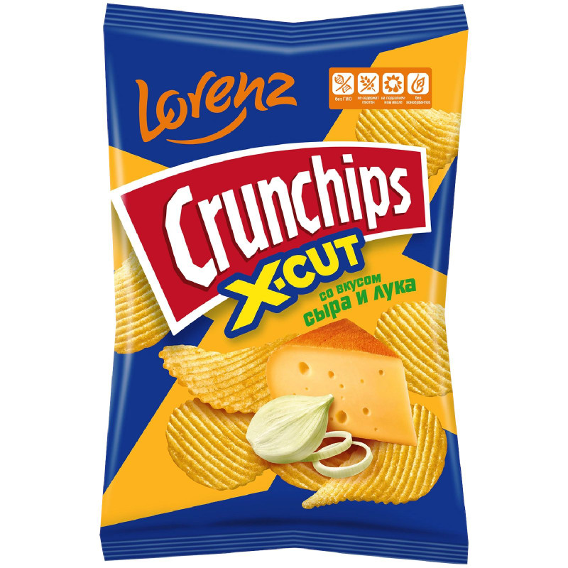 Изображение товара Чипсы Crunchips X-Cut картофельные рифленые со вкусом сыра и лука, 130г