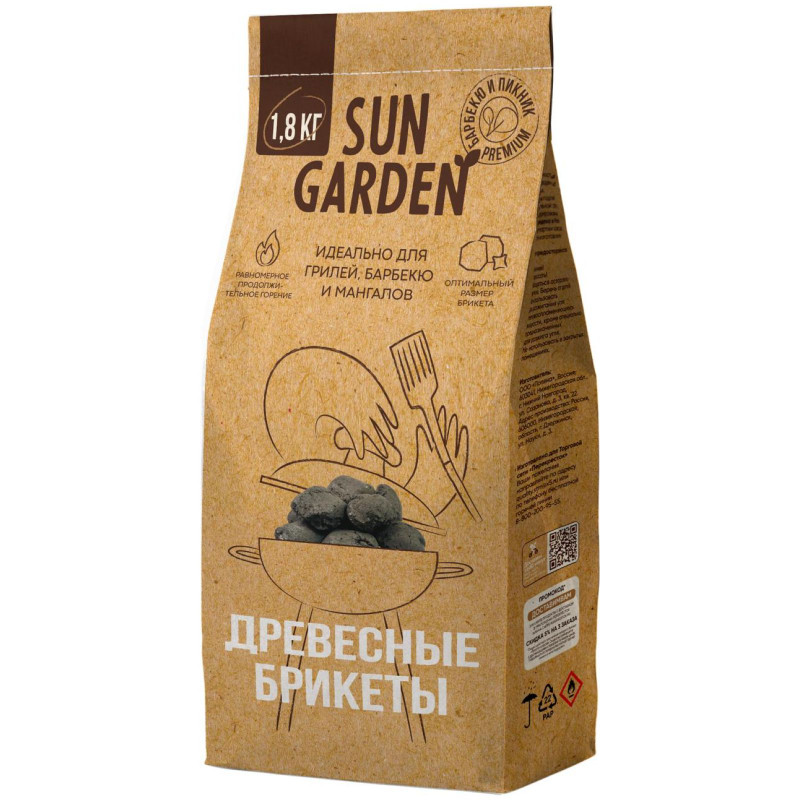 Изображение товара Брикеты Sun Garden древесноугольные, 1.8кг
