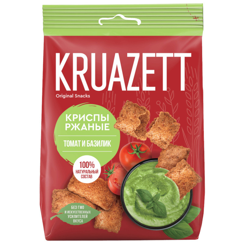 Изображение товара Сухарики Kruazett Криспы ржаные с томатом и базиликом, 70г