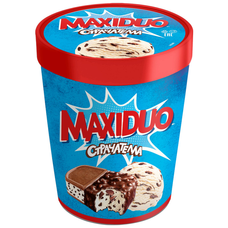 Изображение товара Мороженое Maxiduo Страчателла с кусочками шоколадного печенья и тёмного шоколада 282г