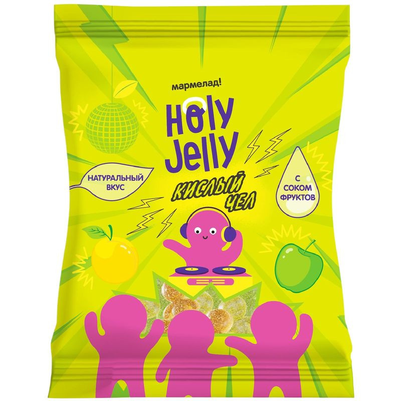 Изображение товара Мармелад Holy Jelly Кислый чел абрикос-апельсин-яблоко 65г