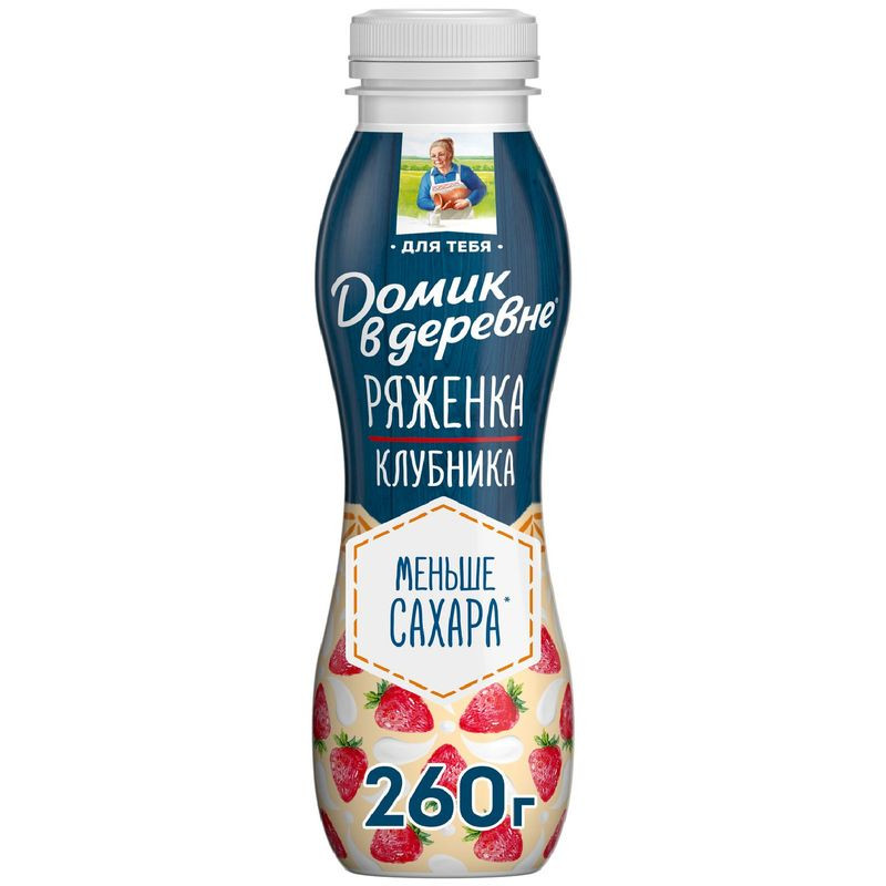 Изображение товара Ряженка с клубникой 2.1% Домик в деревне 260г