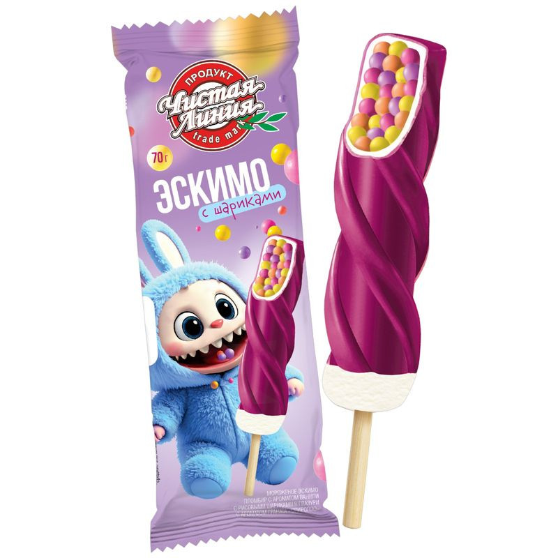 Изображение товара Мороженое Чистая Линия Спиролло с ароматом граната и шариками