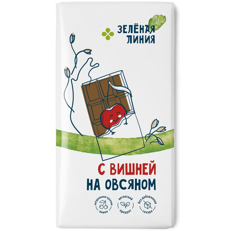 Изображение товара Шоколад овсяный без сахара с вишней Зелёная Линия, 65г