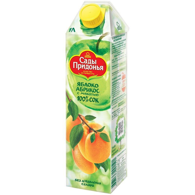 Изображение товара Детский сок Сады Придонья абрикос-яблоко 1л без сахара
