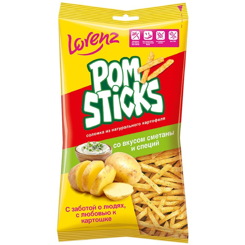Изображение товара Картофельные чипсы Pomsticks со вкусом сметаны и специй 100г