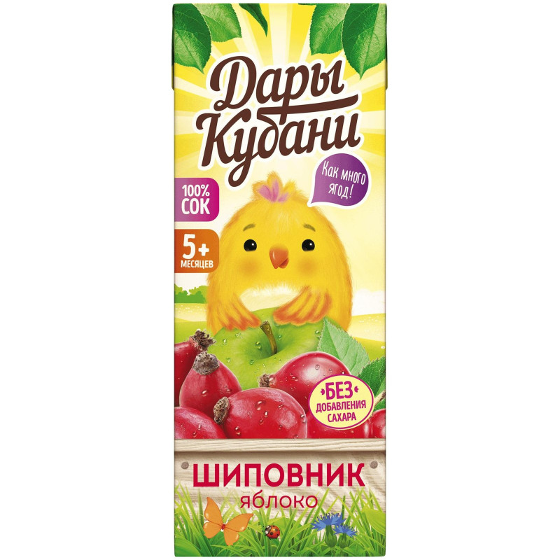 Изображение товара Сок Дары Кубани яблочно-шиповниковый восстановленный осветлённый для детского питания, 200мл