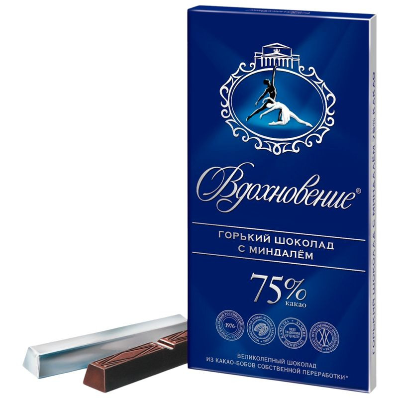 Изображение товара Элитный горький шоколад с миндалём 75% какао Вдохновение, 90 г