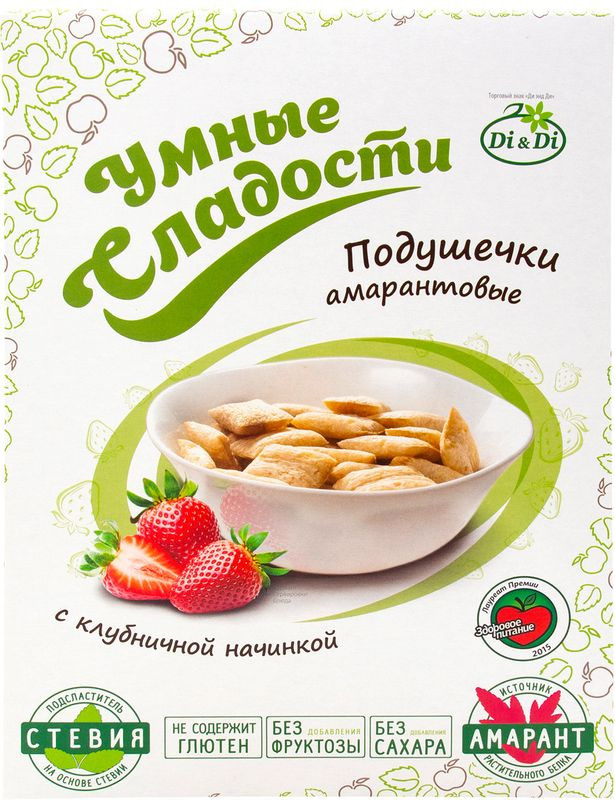 Изображение товара Подушечки Di&Di Умные сладости с клубничной начинкой без глютена и сахара 220г