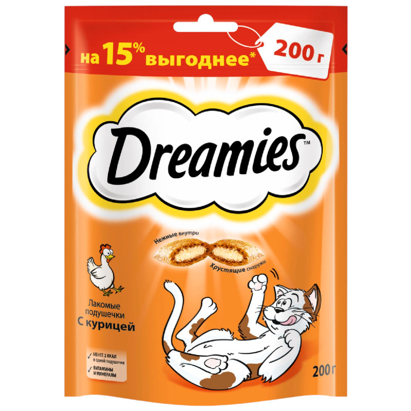 Изображение товара Лакомство Dreamies для кошек подушечки с курицей, 200г