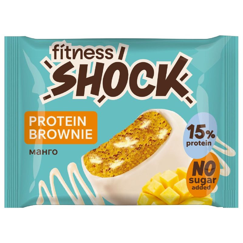 Изображение товара Пирожное кондитерское FitnesShock Брауни Манго глазированное 50г диетическое