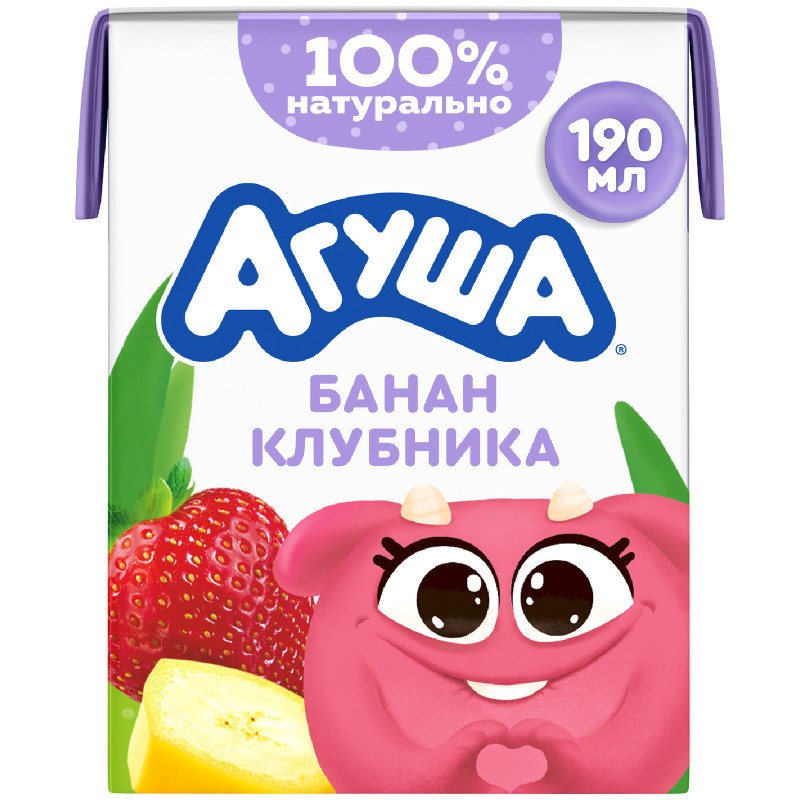 Изображение товара Коктейль Агуша молочный детский с бананом и клубникой с 12 месяцев 2%, 190мл