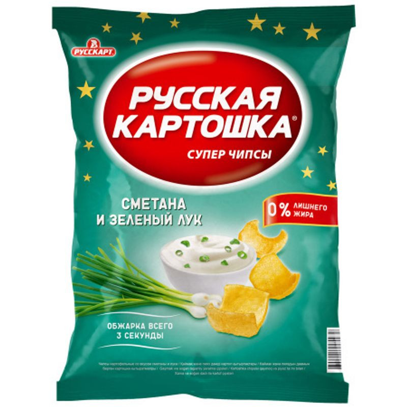Изображение товара Чипсы картофельные Русская Картошка со вкусом сметаны и лука 80 г - хрустящий снек
