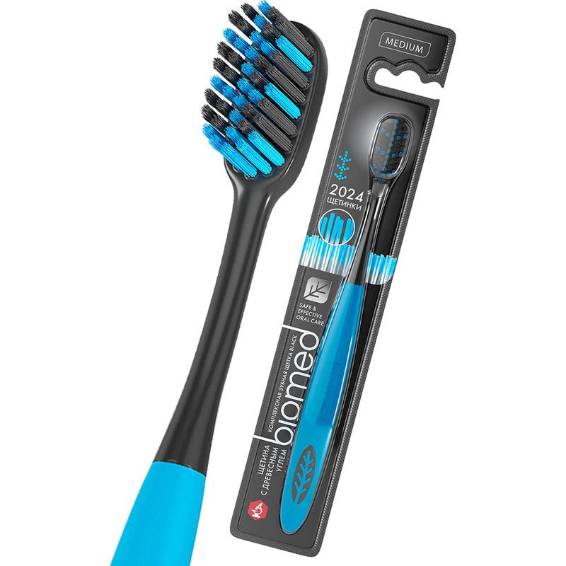 Изображение товара Зубная щетка Biomed Black с древесным углём средней жесткости для взрослых