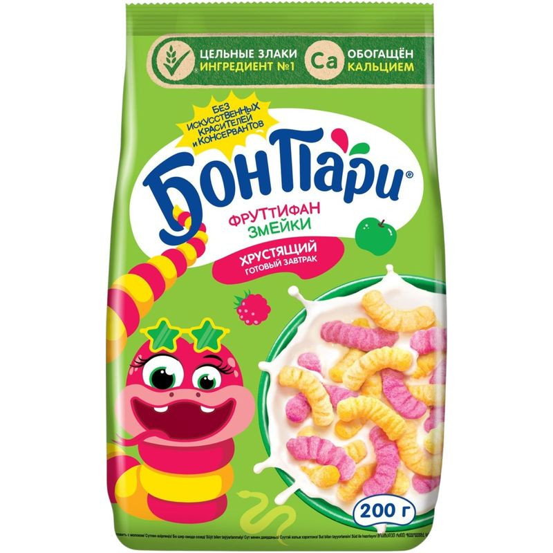 Изображение товара Готовый завтрак Бон Пари фруктовые змейки 200г - натуральный вкус и длительный срок хранения