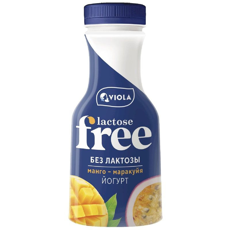 Изображение товара Питьевой йогурт Viola Free безлактозный Манго-Маракуйя 1.1% 270г натуральный вкус