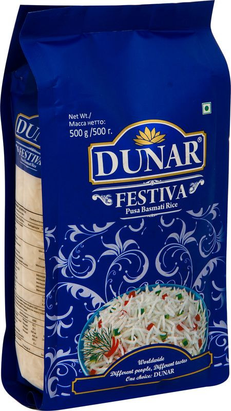 Изображение товара Рис Dunar Festiva Басмати длиннозёрный шлифованный 500г для ароматных блюд