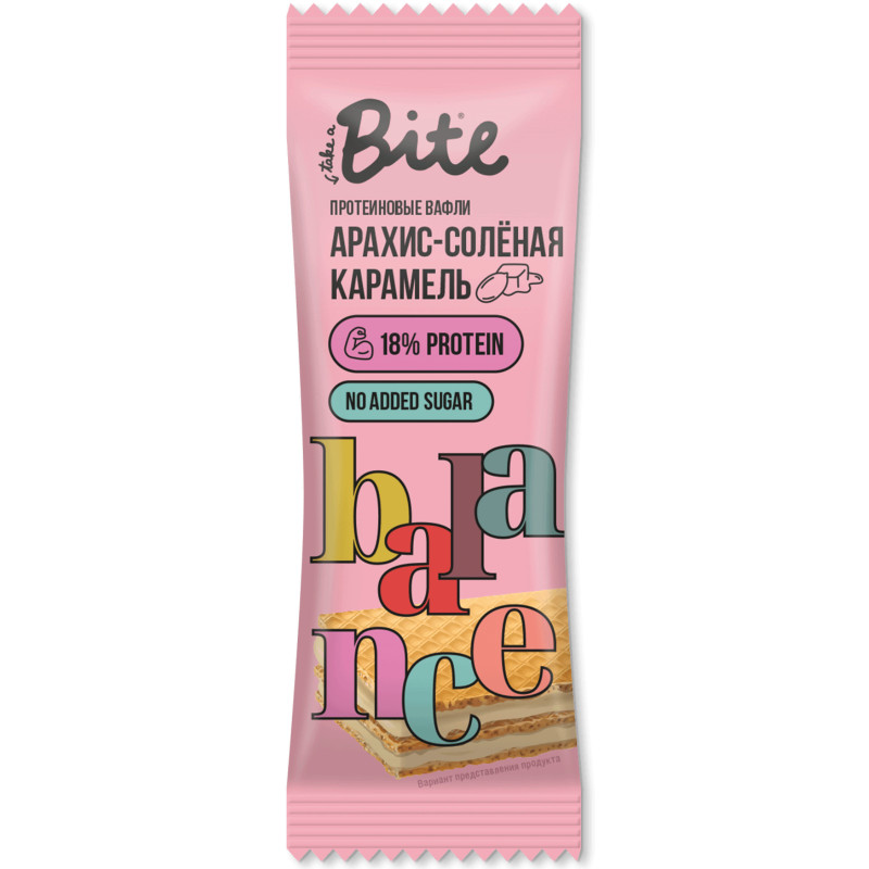 Изображение товара Вафли Take a Bite со вкусом Арахис-солёная карамель протеиновые, 35г