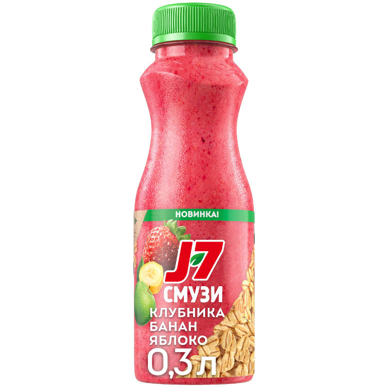 Изображение товара Смузи J7 со злаками яблоко-банан-черноплодная рябина-клубника, 300мл
