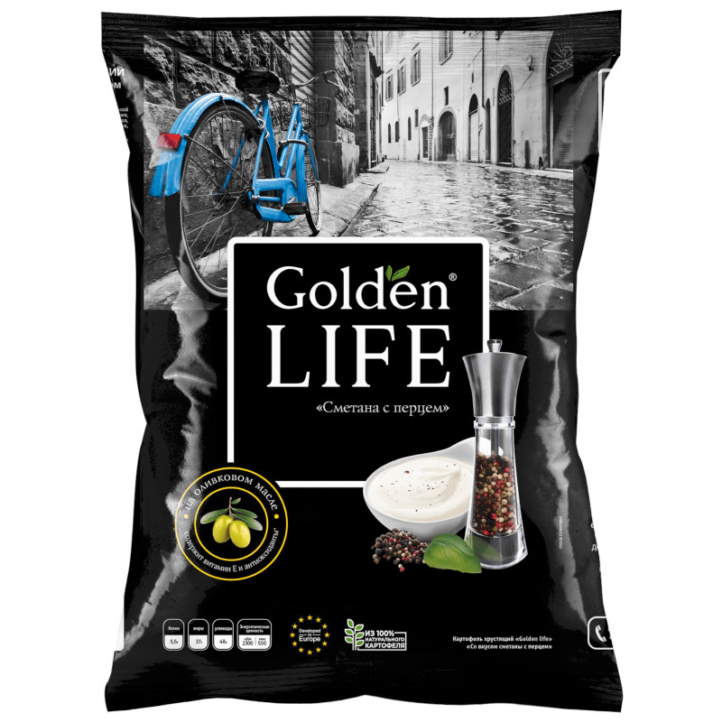 Изображение товара Картофель хрустящий Golden Life со вкусом сметаны с перцем, 90г