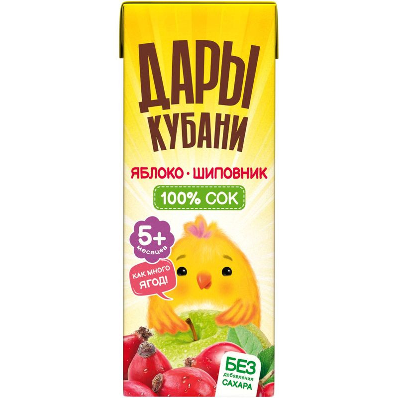 Изображение товара Сок Дары Кубани яблочно-шиповниковый восстановленный осветлённый для детского питания, 200мл