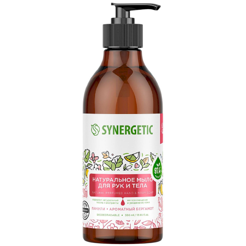 Изображение товара Мыло Synergetic Пачули и ароматный бергамот натуральное для рук и тела, 380мл