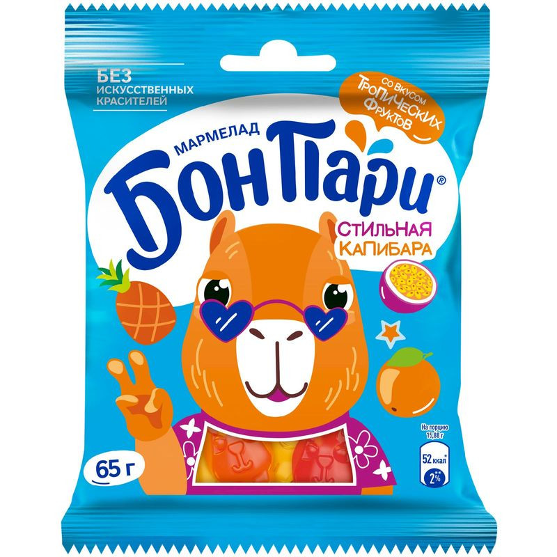 Изображение товара Мармелад Бон Пари Дуо жевательный тропические фрукты 65г - натуральное сладкое лакомство для всей с