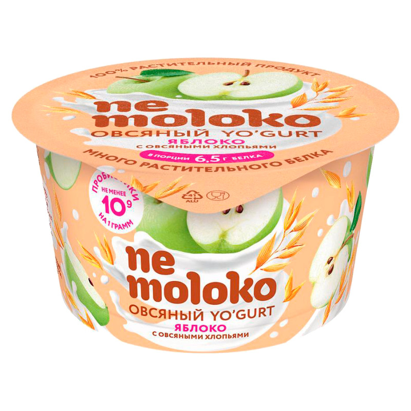 Изображение товара Продукт овсяный Nemoloko Yogurt яблоко-овсяные хлопья обогащённый для детского питания, 130г
