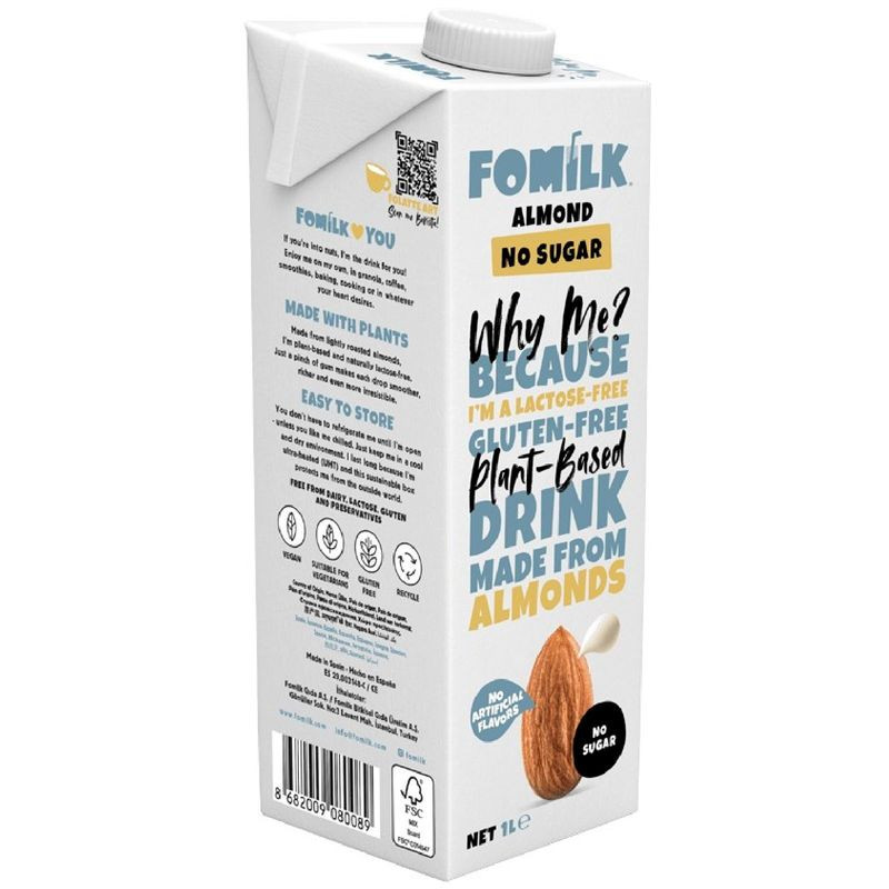 Изображение товара Миндальный напиток Fomilk без сахара 1л натуральный растительный продукт