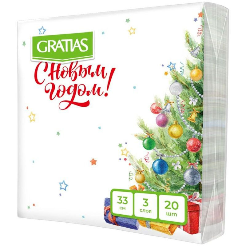 Изображение товара Бумажные салфетки Gratias Ёлка акварель 3сл 33х33см 20 шт