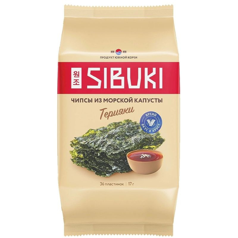 Изображение товара Чипсы Sibuki Терияки из морской капусты 17г натуральный вкус полезное перекусывать