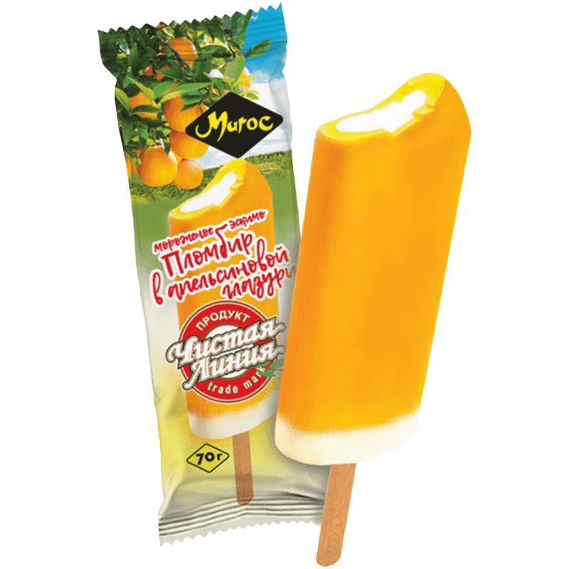 Изображение товара Эскимо Чистая Линия ванильное в апельсиновом соке 70г пломбир в глазури