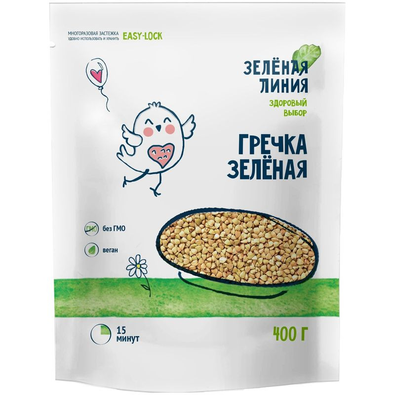 Изображение товара Гречка зеленая ядрица 1 сорт Зелёная Линия, 400 г