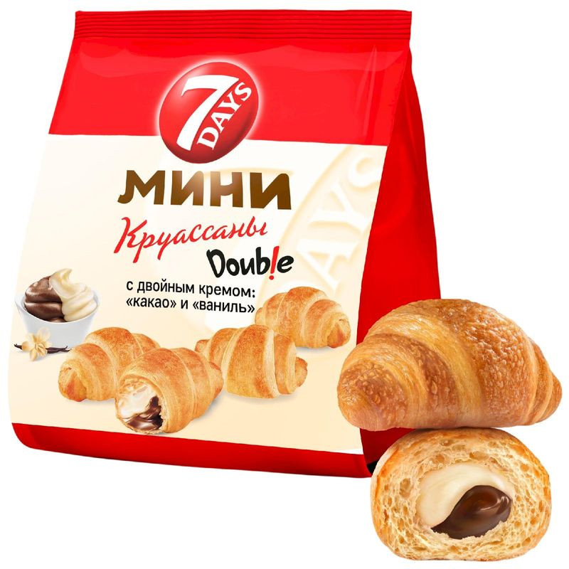Изображение товара Круассаны 7Days мини с двойным кремом Какао-Ваниль 265г вкусные выпечка сладости