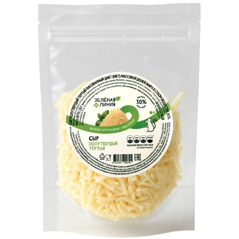 Изображение товара Сыр Диет тёртый 30% Зелёная Линия 150г натуральный низкожирный продукт