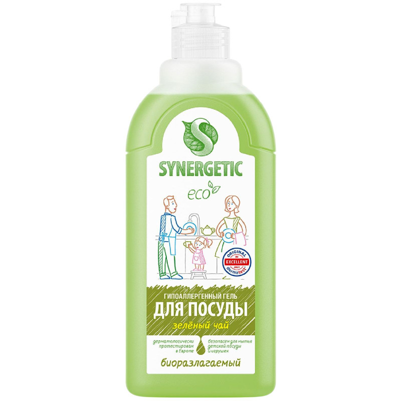 Изображение товара Гель Synergetic для мытья посуды биоразлагаемый с ароматом зеленого чая, 500мл