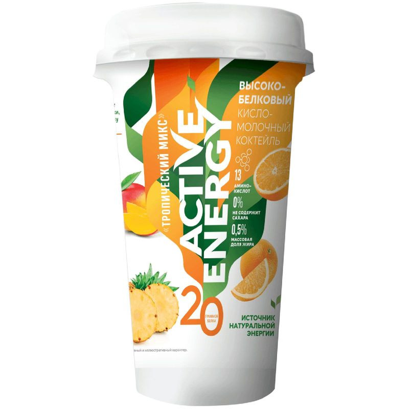 Изображение товара Кисломолочный коктейль Active Energy Тропический Микс 230мл, вкус манго маракуйя апельсин ананас