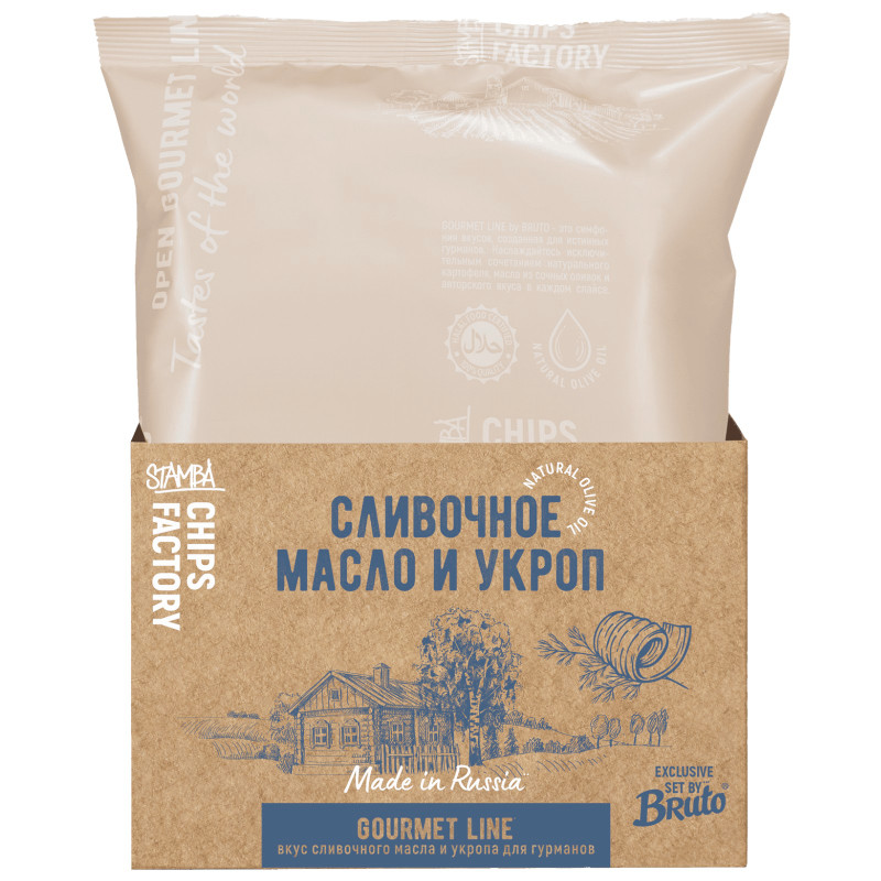 Изображение товара Чипсы Bruto Gourmet Line из натурального картофеля сливочное масло-укроп, 80г